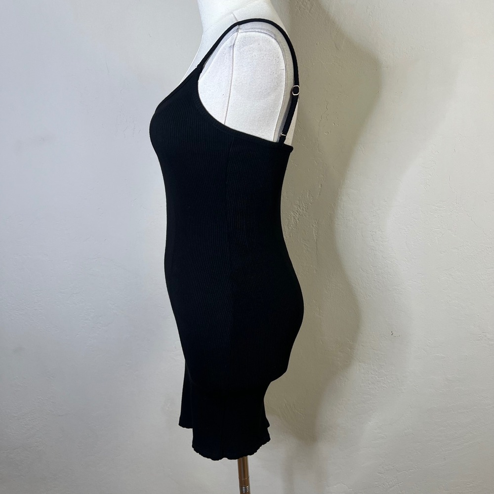 Lulus Dress Bodycon Ribbed Mini Size Small Black Ribbed Knit‎ Spaghetti Strap - Picture 3 of 9